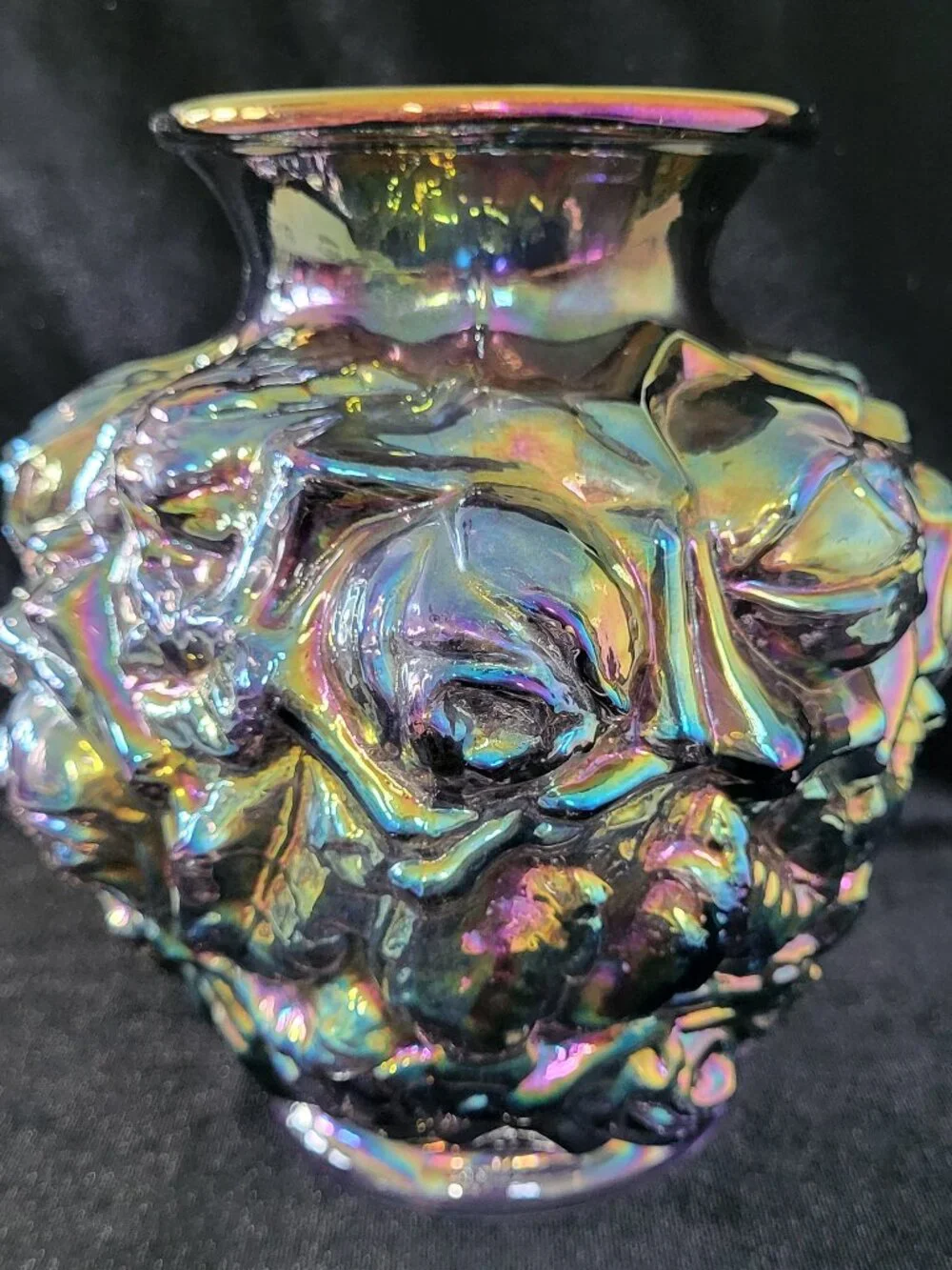 Vintage Imperial Carnival Glass La Bella Rose Vase 6